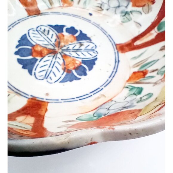 Antique Japanese Imari Porcelain Bowl Wabi-Sabi Edo - Meiji Era 1800s Scalloped - Picture 8 of 16